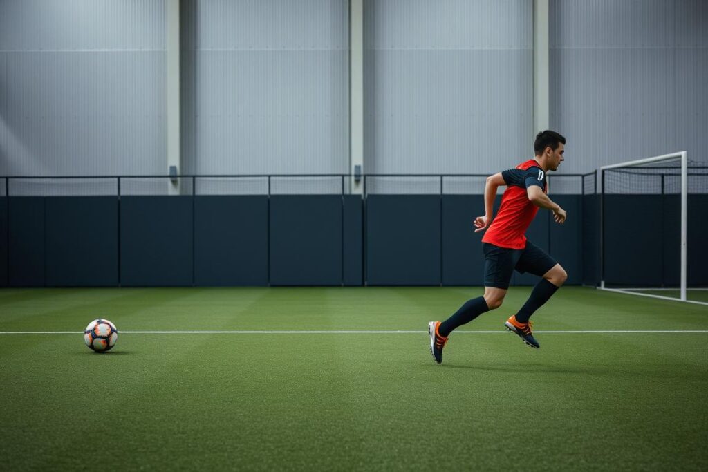 Atlet sepak bola melakukan depth jump diikuti dengan sprint Atlet sepak bola melakukan depth jump diikuti dengan sprint
